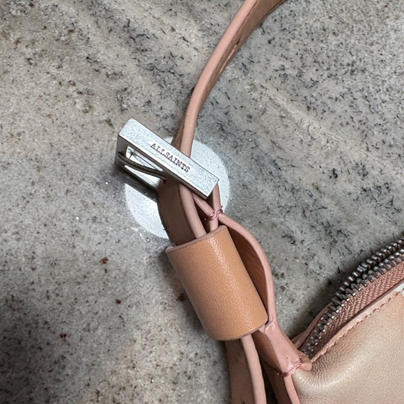 AllSaints Half Moon Leather Crossbody Bag in Soft Pink - Picture 10 of 12